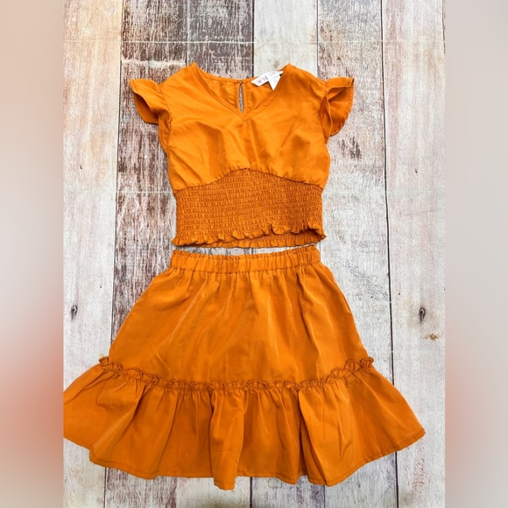 Japna Girls two piece skirt top set‎ burnt orange color size 8